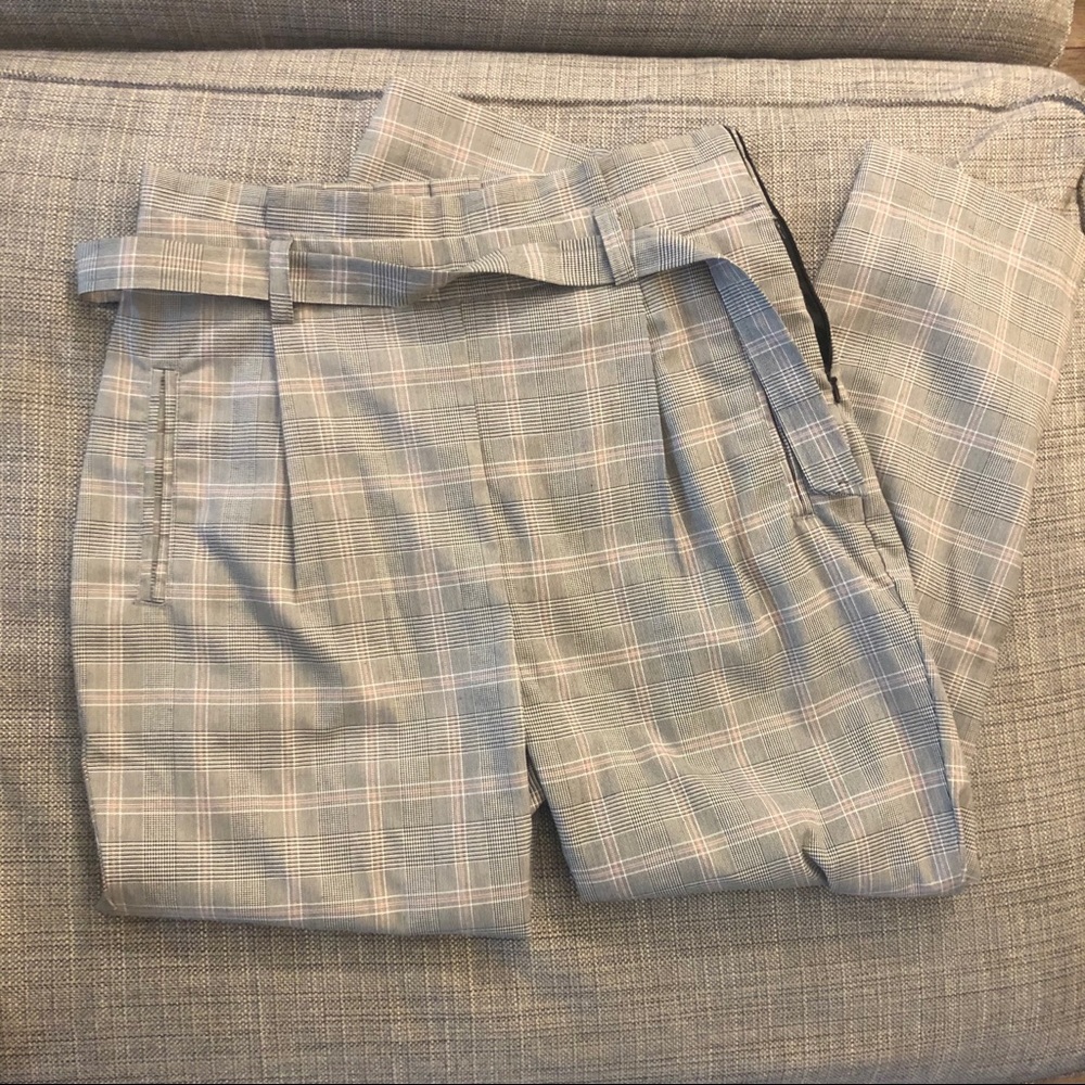 Pleated Plaid Dress Pants